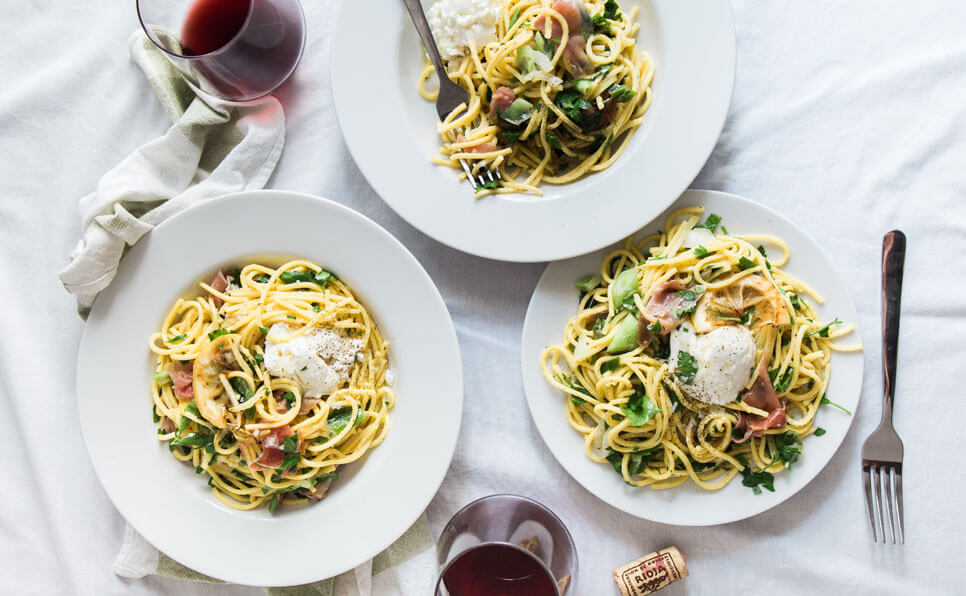 Lemon-Burrata Proscuitto Pasta